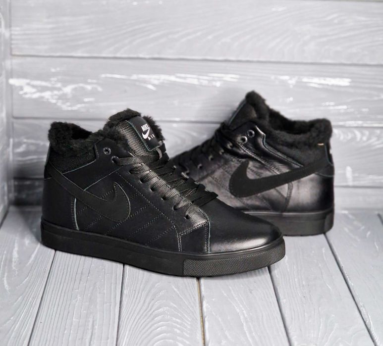 40-48рр! Кожаные  мужские черные зимние кроссовки ботинки кеды! Баталы