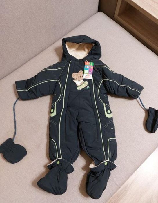 Комбінезон трансформер на овчині з капюшоном, царапками, пінетками на