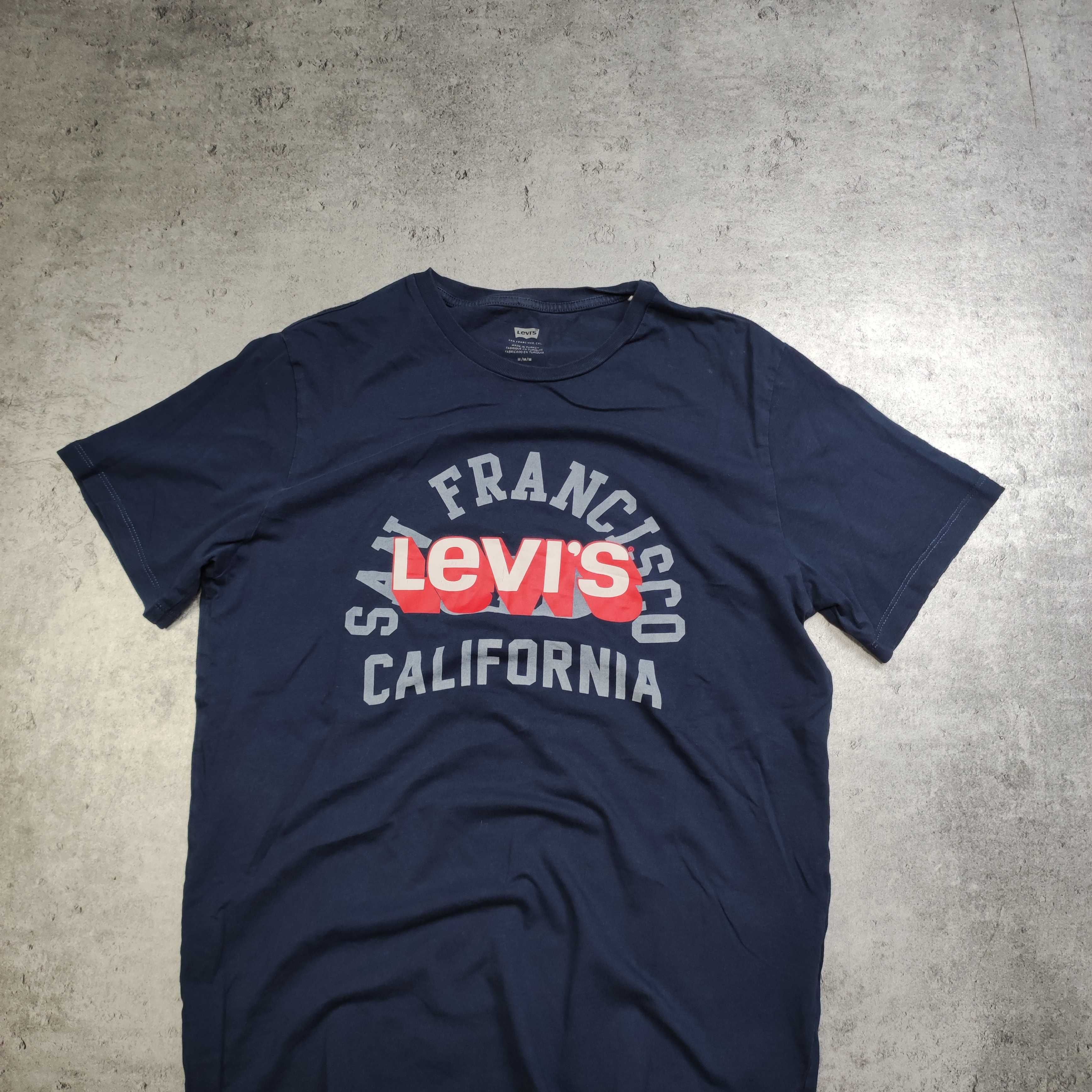 MĘSKA Koszulka PREMIUM Granatowa Levis Duże Logo Bawełna Nadruk Casual