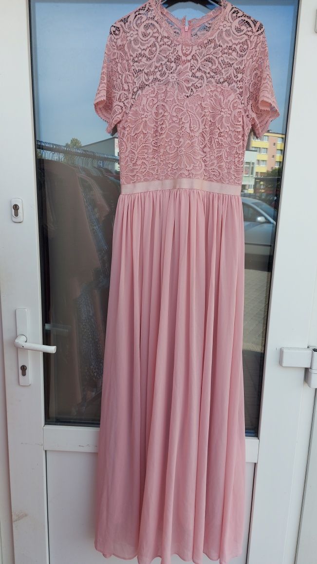 Dressystar Sukienka Wieczorowa Wizytowa Maxi Długa Różowa Rozm. S