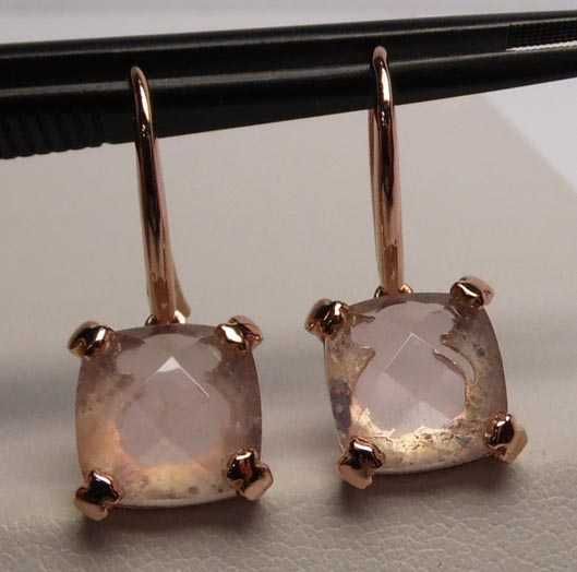 Kolczyki fasetowany kwarc różowy srebro złocone różowym złotem