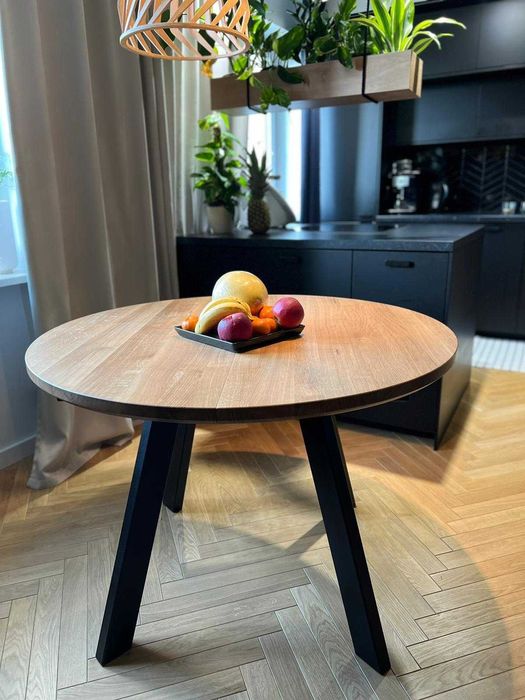 Stół okrągły rozkladany- stół dębowy rozkladany-metal nogi-loft