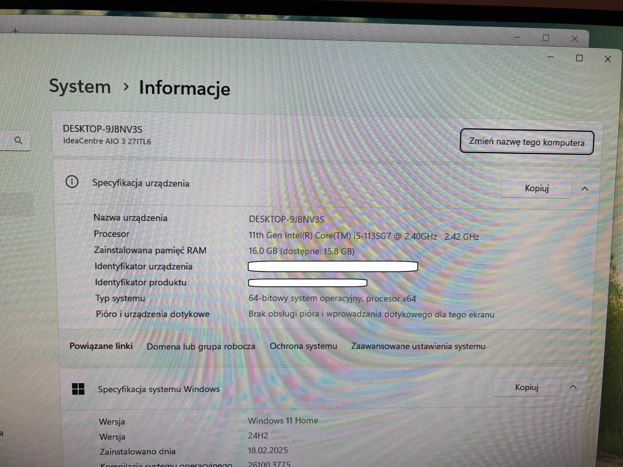 [rezerwacja] Lenovo All in One 27" WIN 11 core i-5 16GB RAM