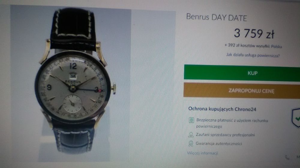 Zegarek Benrus Day Date Vintage antyk nie srebra-srebro Rarytas.