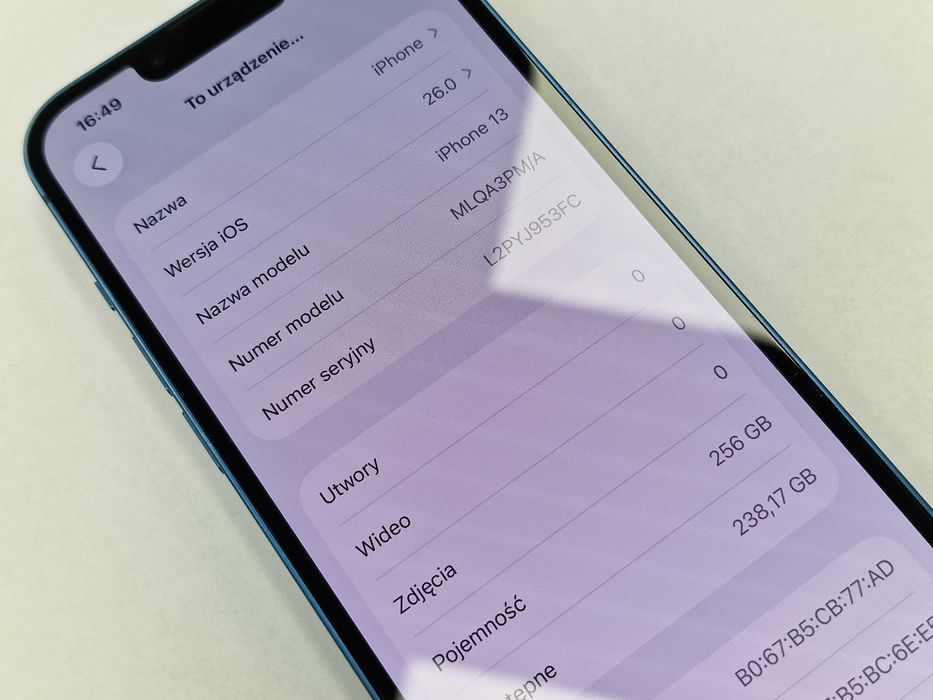 Iphone 13 256GB/ Blue/ Niebieski/ BAT 89%/ Grade A- + ładowarka