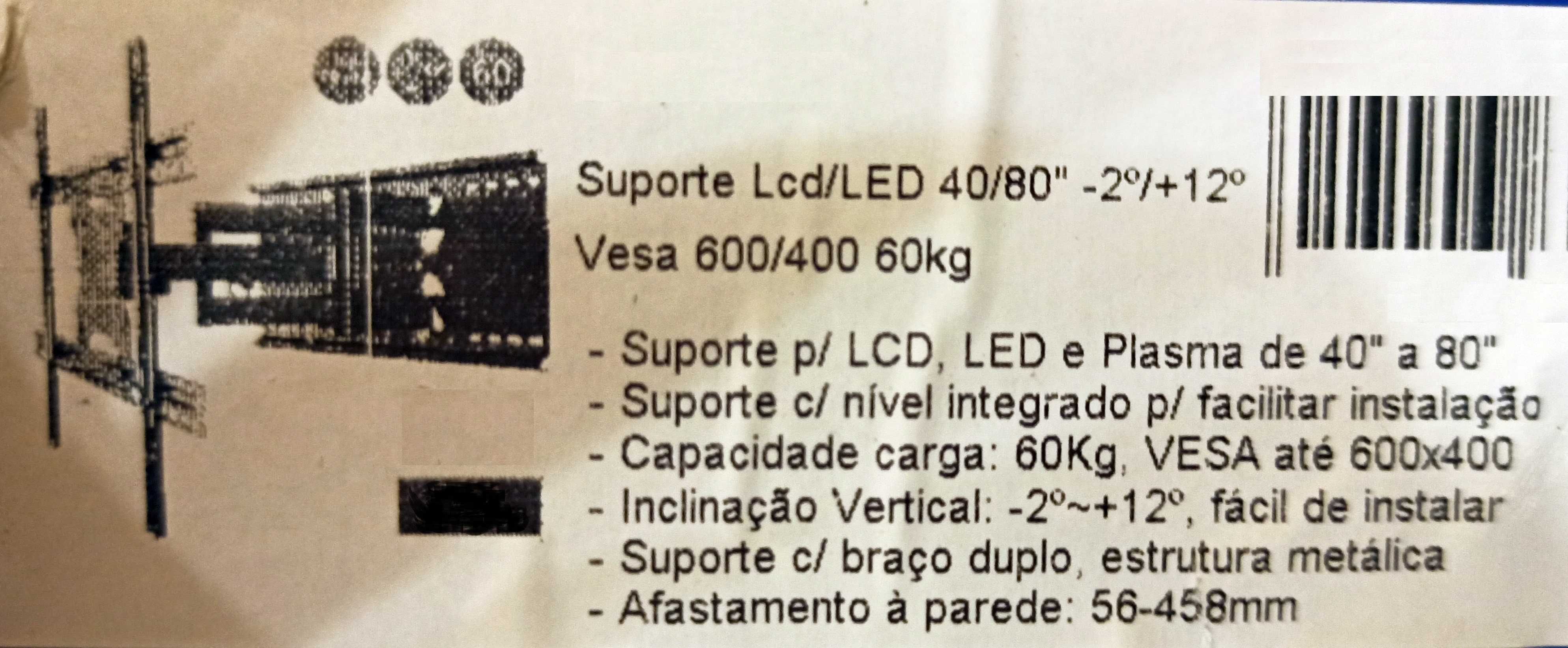 Suporte TV 2 braços extensível e articulado de parede até 40Kg e outro