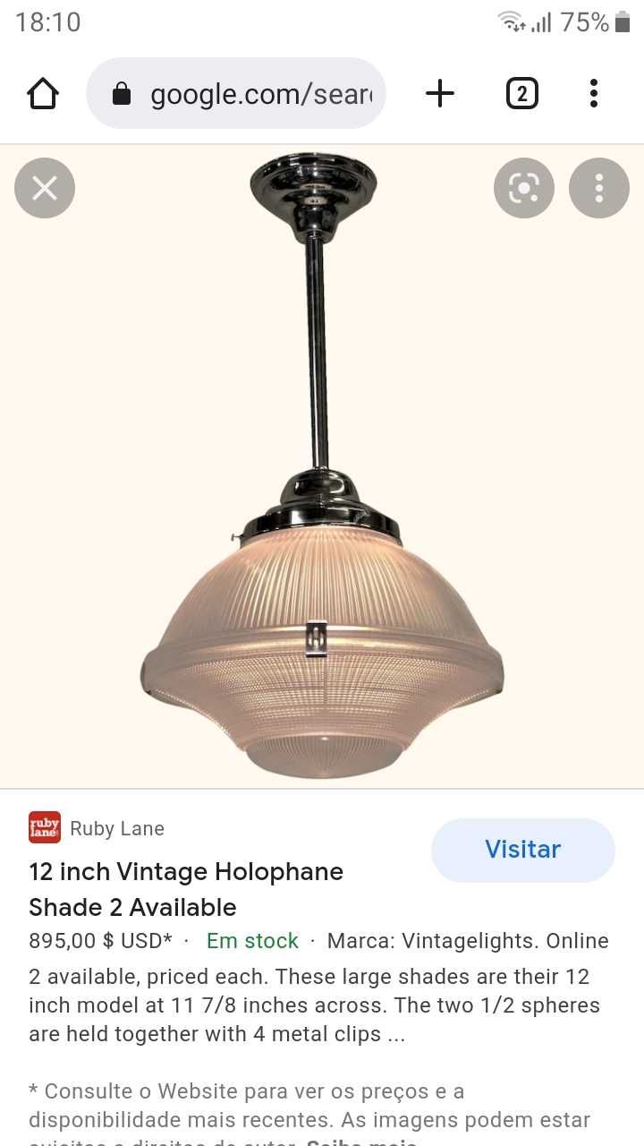 Candeeiro vintage Inglês "Holophane"