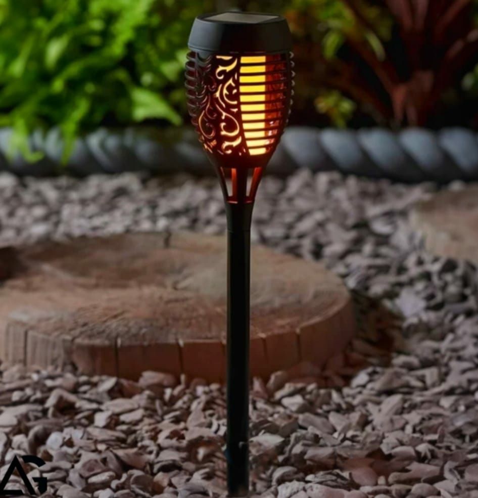 Zestaw Lampa Solarna Ogrodowa 4x Wbijana LED Pochodnia Latarnia Efekt