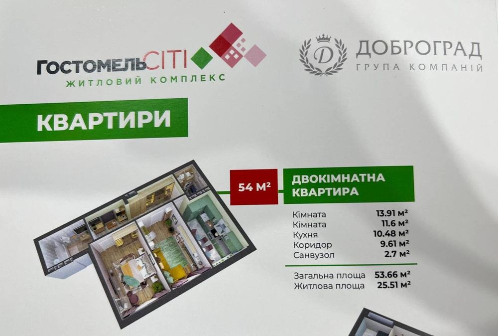 Продаж 2-кімнатна квартира в центрі Гостомеля |БЕЗ КОМІСІЇ