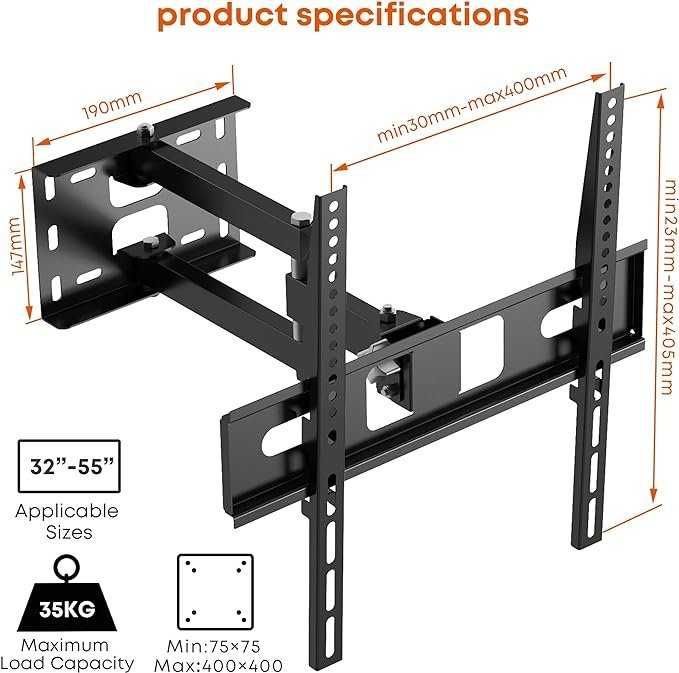Suporte de TV rotativo inclinável até 35 kg VESA até 400 X 400 mm NOVO