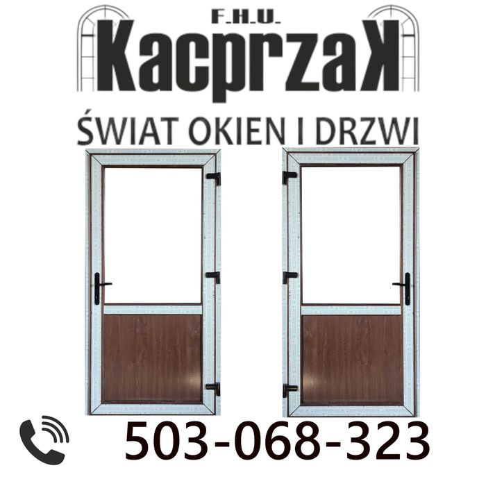 DRZWI Kacprzak 90x210 Drzwi ZEWNĘTRZNE PCV Sklepowe Orzech Lewe