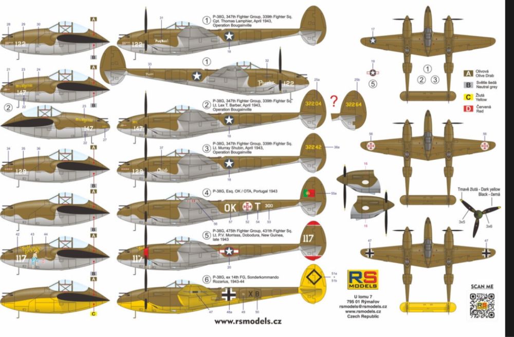 RS MODELS 92280 samolot P-38G LIGHTNING model 1/72