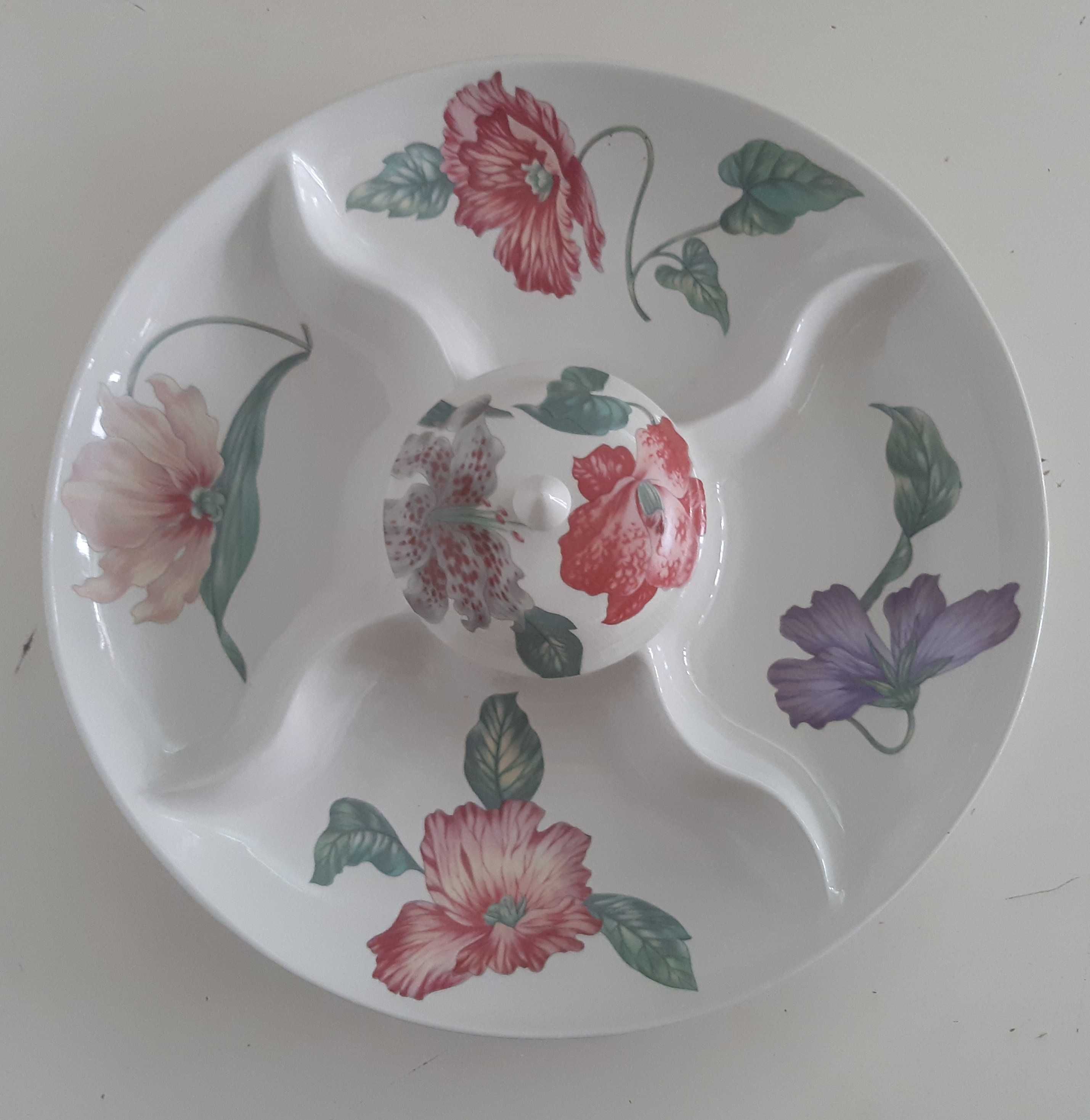 Retro Vintage Antigo Grande Prato Porcelana c/ Divisórias e Tampa