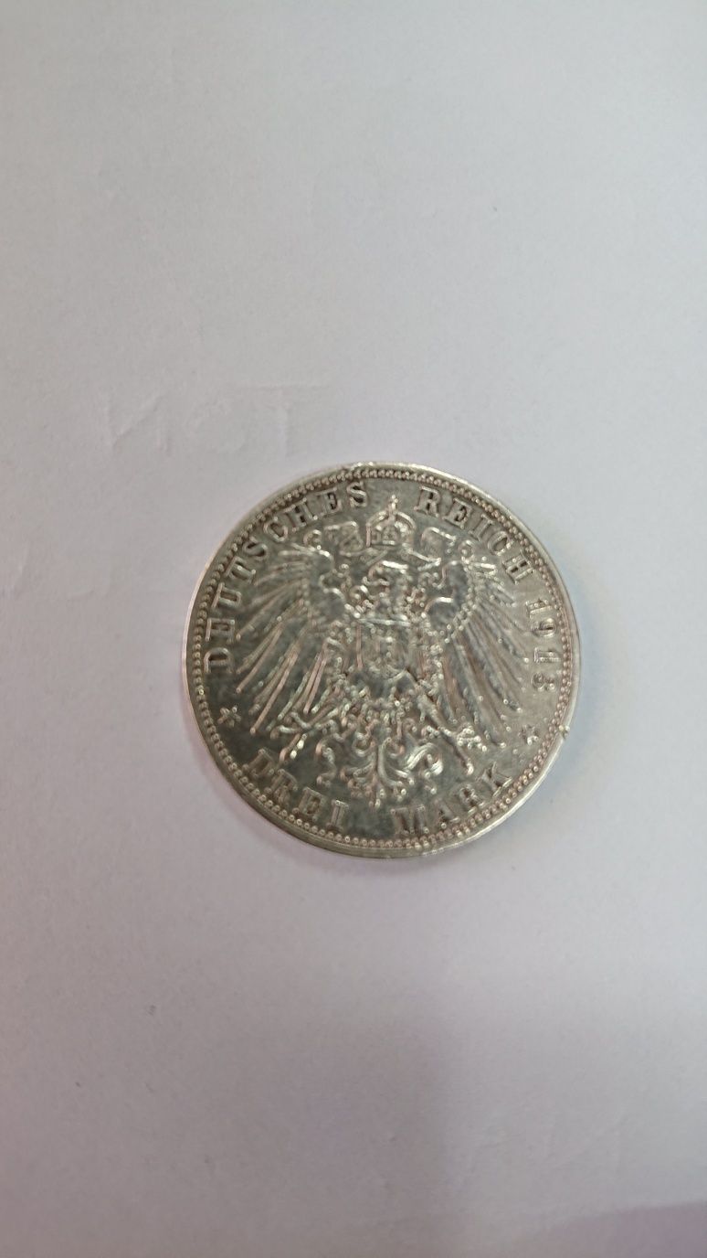 Moneta 3 marki Otto Koenig von Bayern. Rok 1913