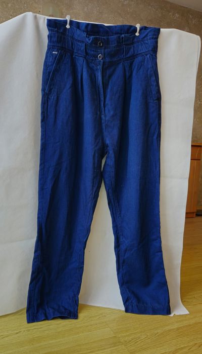 RAW piękne granatowe spodnie proste cargo baloon 28/32 kieszenie guzik