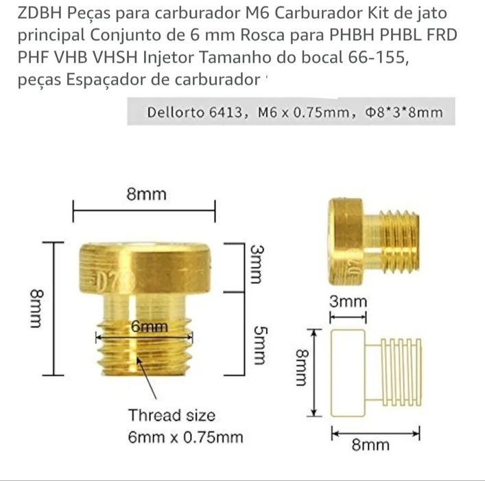Kit jato carburador M6