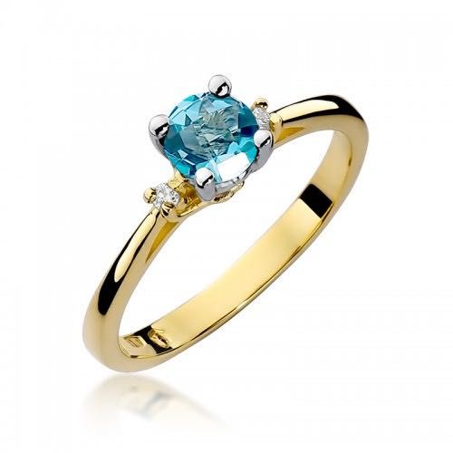 Pierścionek topaz brylanty złoto 585
