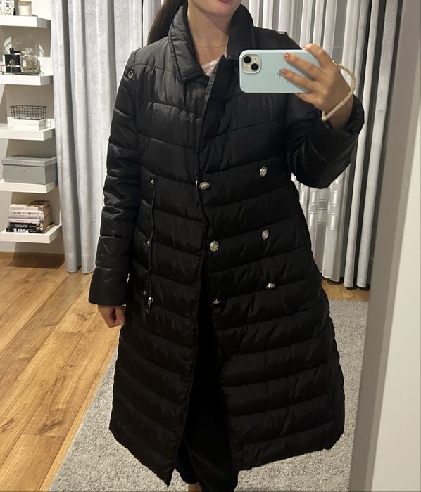 Kurtka pikowana długa z kołnierzem zimowa