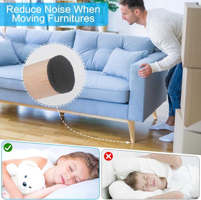 Podkładki filcowe samoprzylepne do mebli, 38 sztuk, czarne 30 mm