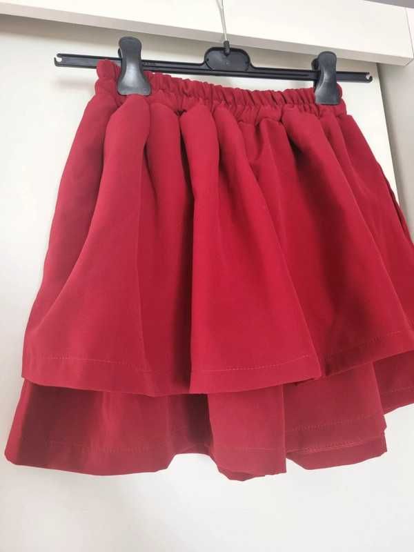 Mini spódnica spódniczka krótka bordowa falbanki z falbankami