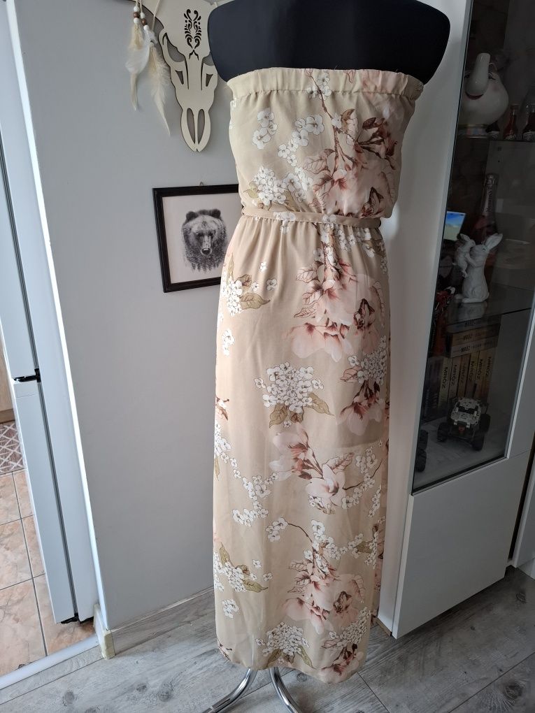 Elegancka sukienka długa maxi bez rękawów rozporek letnia