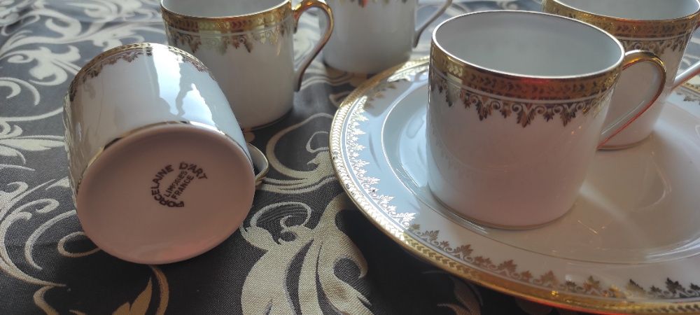 ANTYK Filiżanki 5szt. Porcelana złocona - LIMOGES Francja