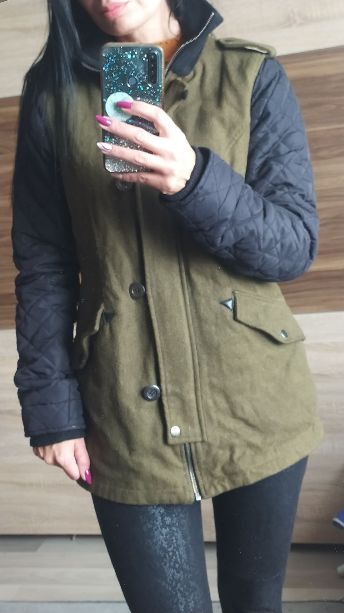 Parka z wełną r. s m khaki