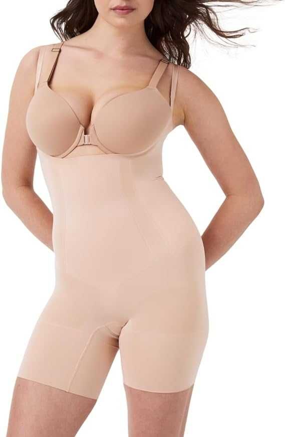 Body Damskie Modelujące Open Bust Mid Thigh Spanx XL Soft Nude