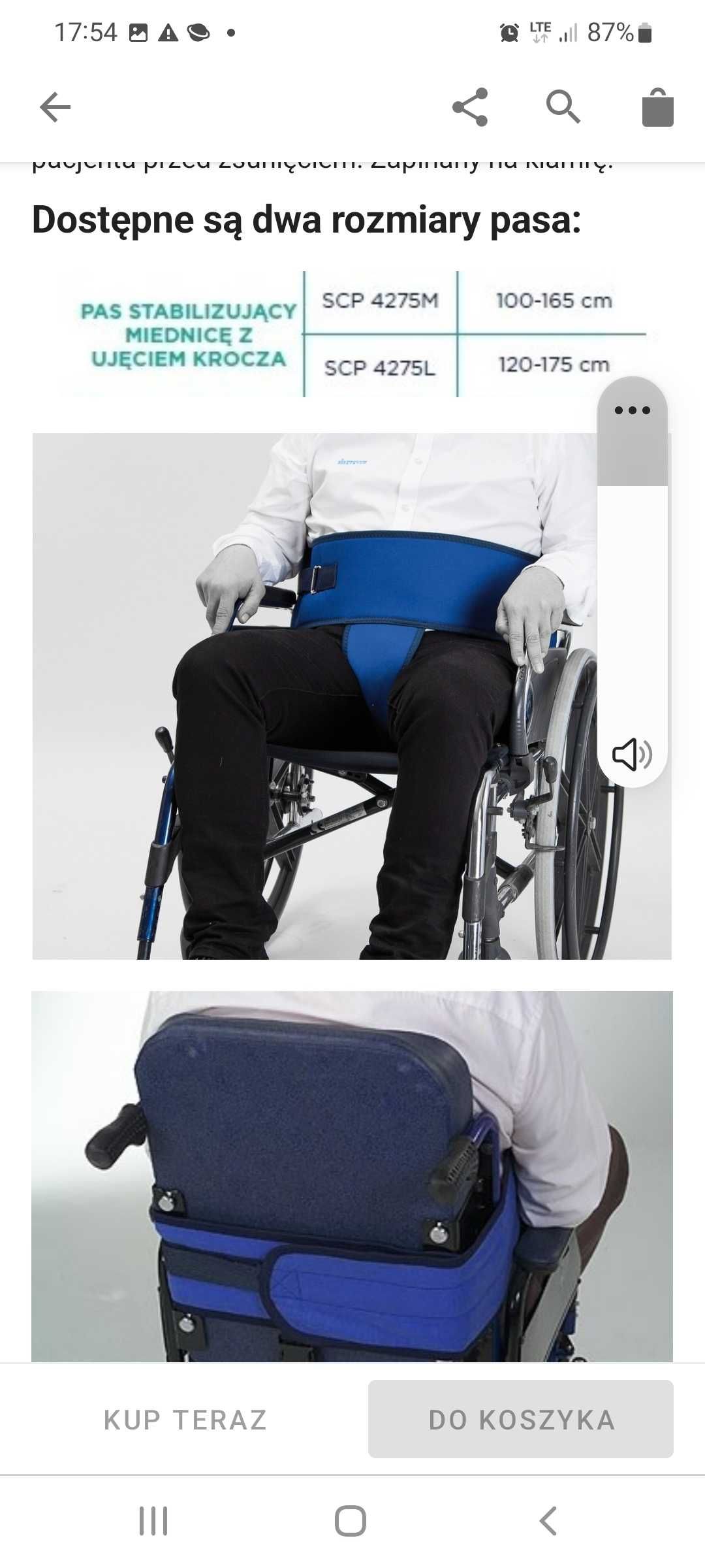 Pas stabilizujący do wózka inwalidzkiego