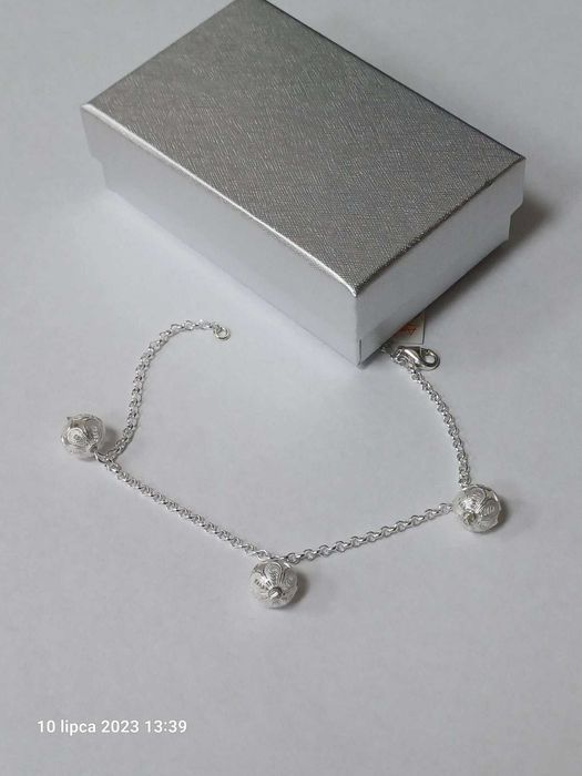 Elegancka srebrna bransoletka z kulkami, srebro 925