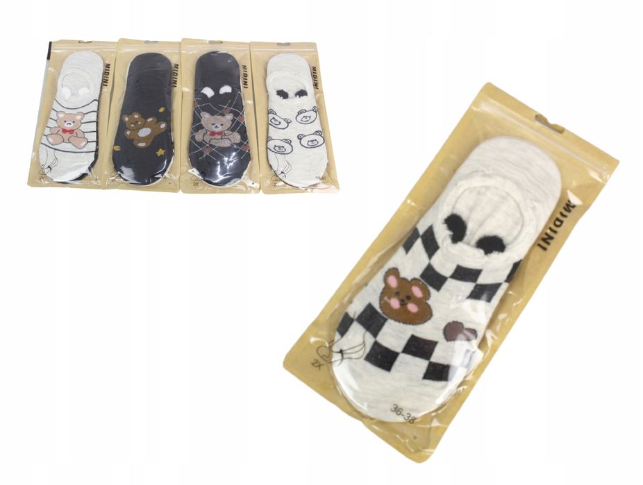 Stopki Damskie Bawełniane Z Silikonem Misie