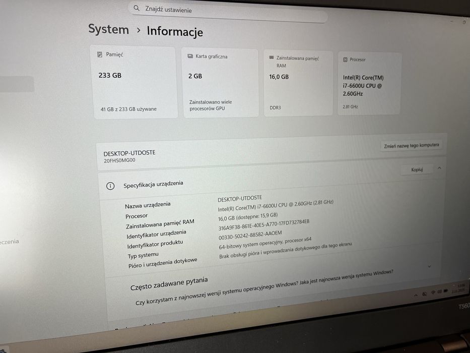 Lenovo ThinkPad T560 i7 16 Gb Ram 256 Gb nVidia GeForce 940MX