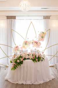 Falbana do stołu wesele dekoracja stół prezydialny wypożyczalnia