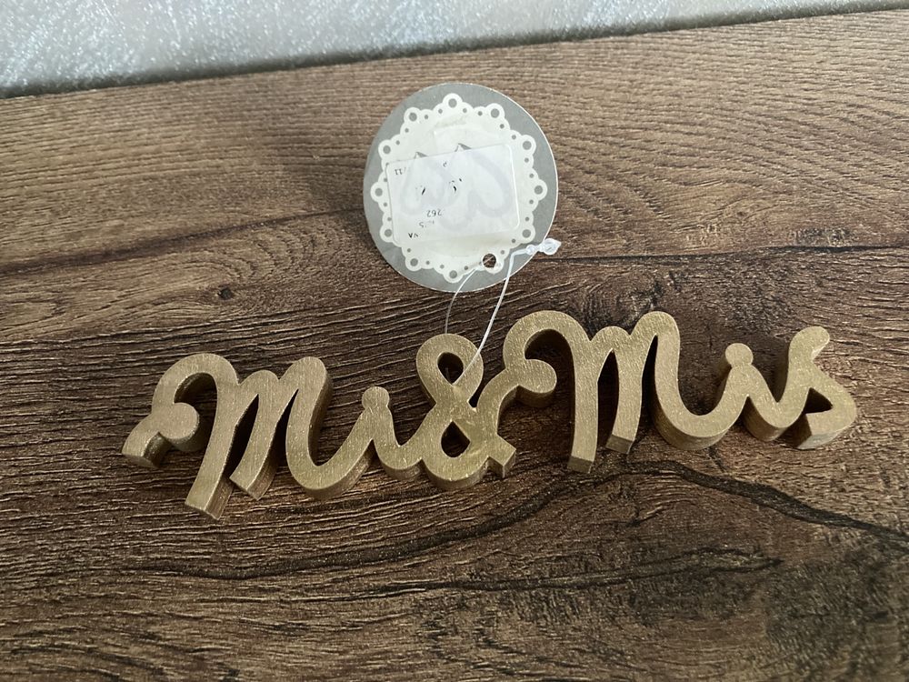 Złoty napis weselny na stół, ślubny Mr&Mrs NOWY