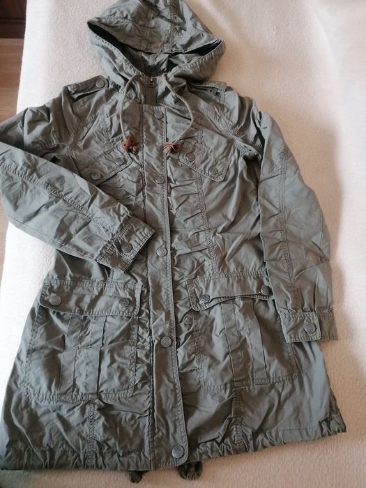 Lekki płaszczyk/ kurtka parka  oliwkowa XS /S śliczna