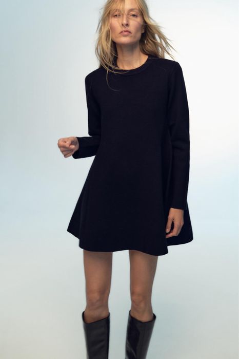 Стильна трикотажна тепла сукня Zara темно синя XL