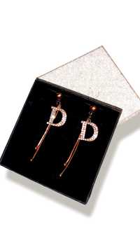 Kolczyki inspirowane Dior złote cyrkonie kryształki wiszące