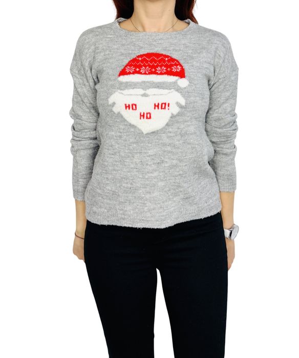 Szary świąteczny sweter z Mikołajem S 36