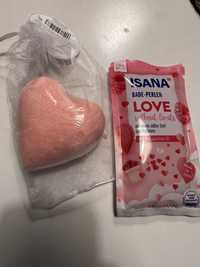 Perełki kąpielowe Isana + mydło do kąpieli serce