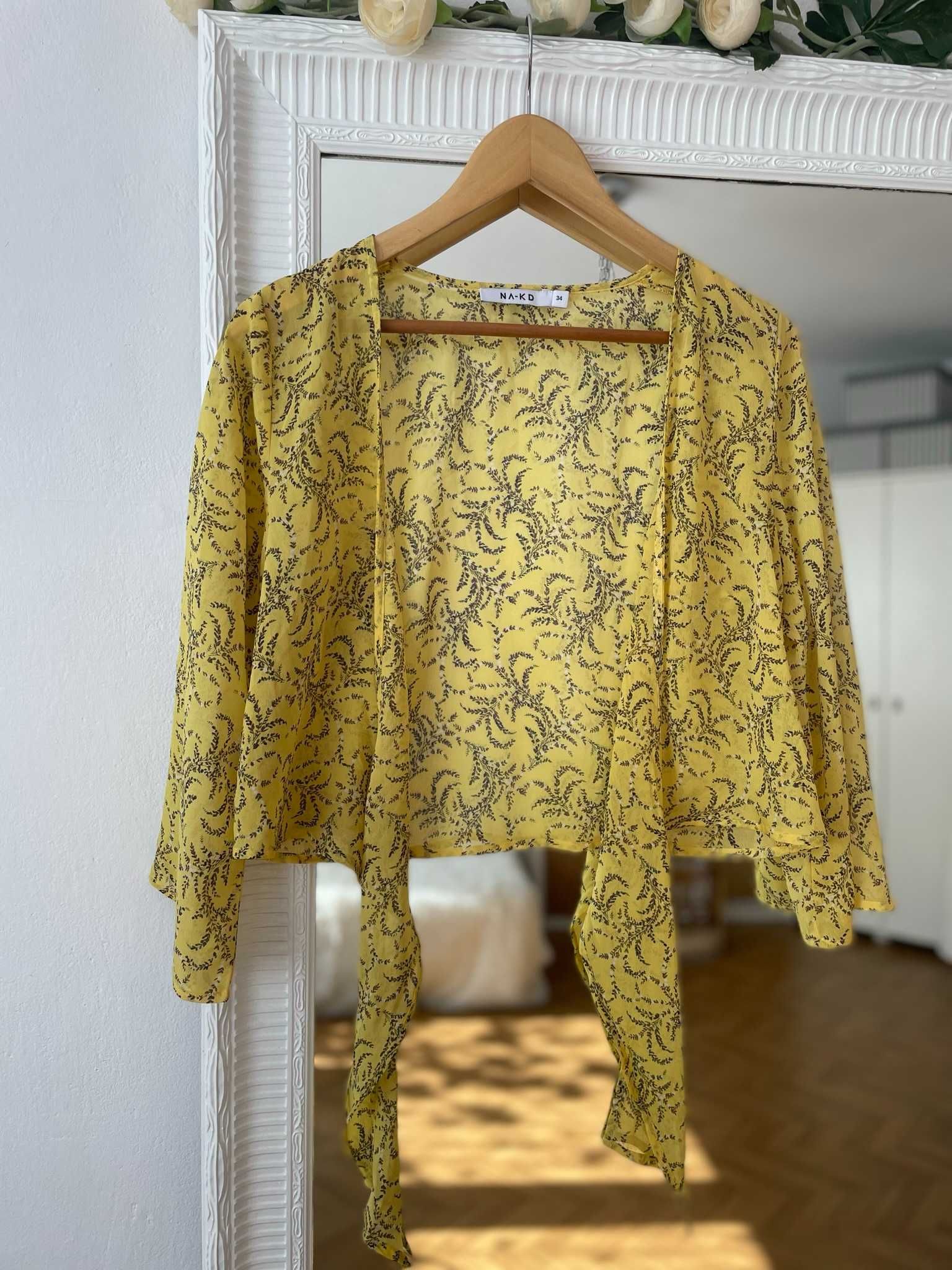 NA-KD bluzka wiązana żółta letnia kimono kwiaty boho XS 34 S 36