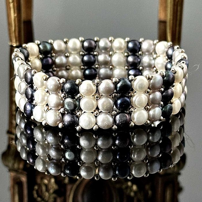 Bransoletka z naturalnych Pereł wzór Art Deco, z Londynu ok. 1980