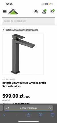 Bateria umywalkowa wysoka grafit Saxon Omnires