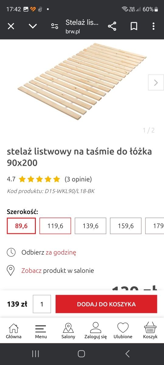 Łóżko pojedyncze 90cm.