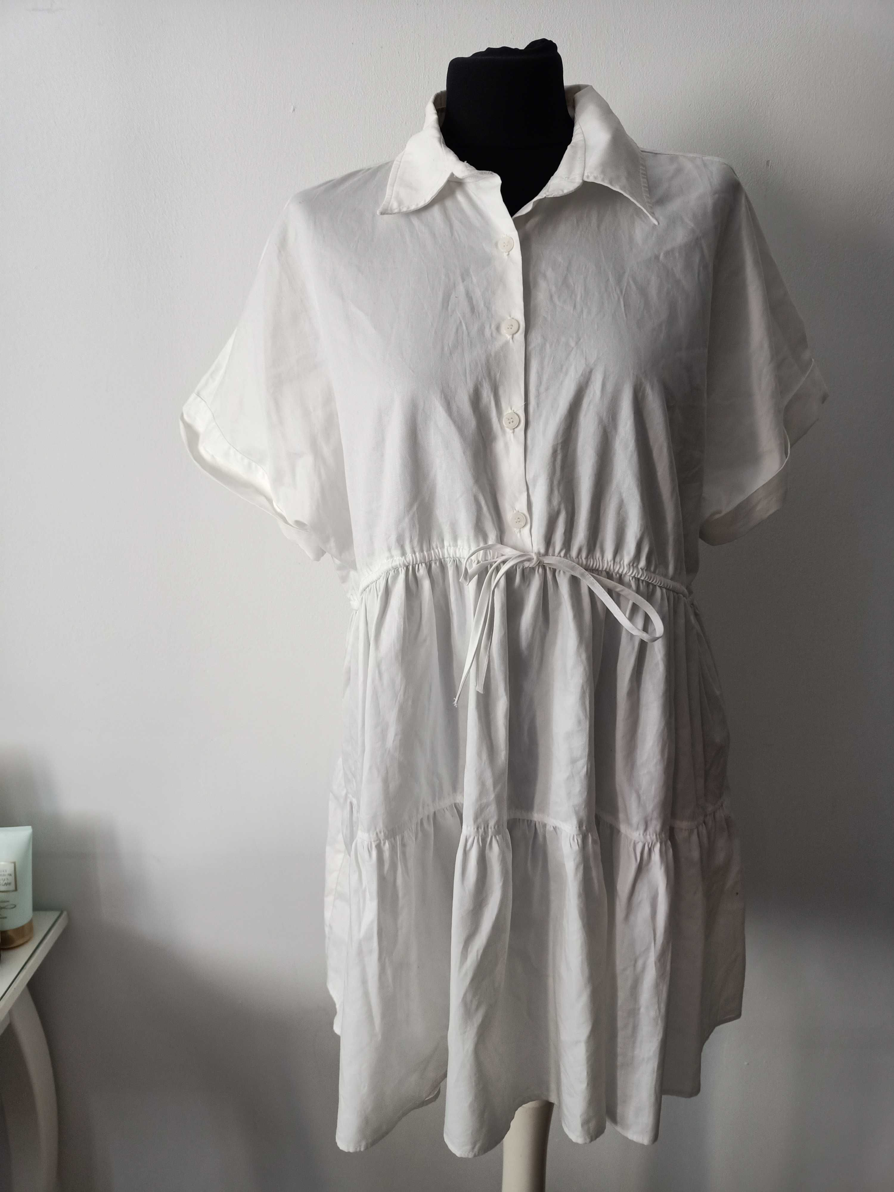 Nowa krótka biała sukienka z falbankami Zara 38 M bawełna 100%