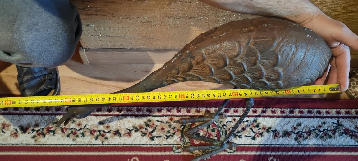 Ptak bocian metalowy duży rzeźba stary odlew, nie plastik