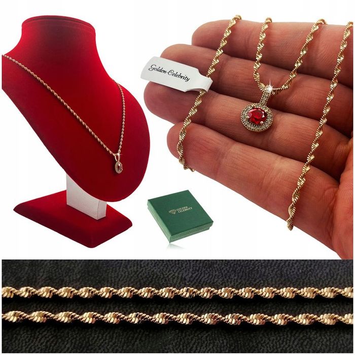 Błyszczący Damski Złoty Naszyjnik Stal 316 + Zawieszka Kryształ Dla Ko