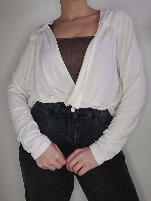 Biały kardigan oversize narzutka boho H&M