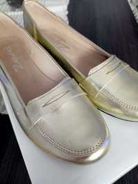 Balerinki mokasyny zapato lordsy pantofle złote r. 39