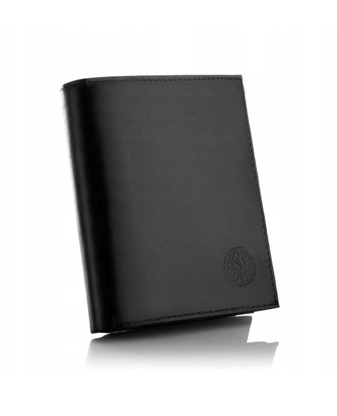 NOWY elegancki skórzany portfel męski czarny skóra naturalna RFID