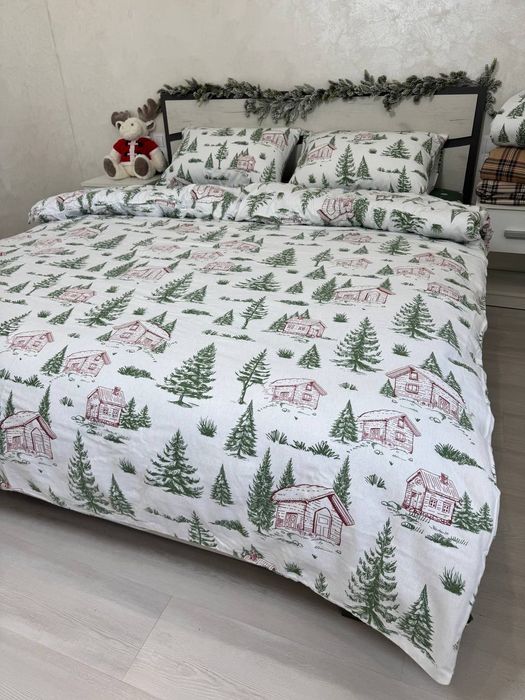 Новорічна постільна білизна байка Новогодние постельное белье байка